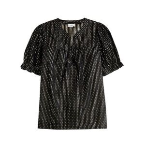 J. Crew Metallic-dot puff sleeve top blouse Black gold medium